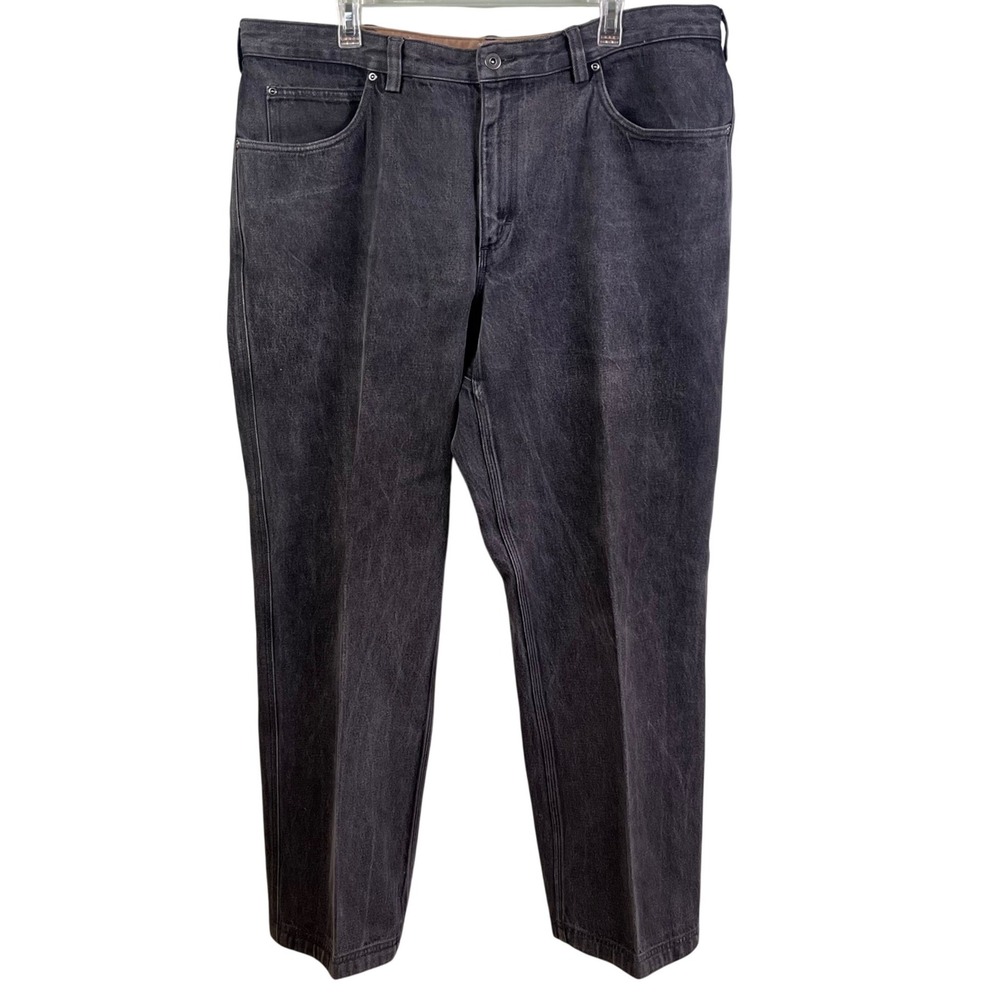 Duluth Trading Black Denim Work Utility Wide Leg Gusset Crotch Jeans 42x31